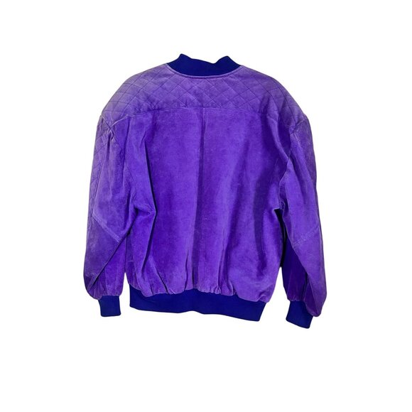 Retro Leather Bomber Jacket Purple L Quilted Colorful Preppy Neutral 80s Western - Picture 11 of 16